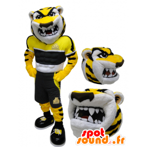 Yellow tiger mascot, black and white, fierce-looking - MASFR032217 - Tiger mascots