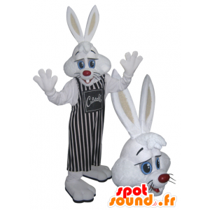 Hvid kaninmaskot med stribet forklæde - Spotsound maskot kostume