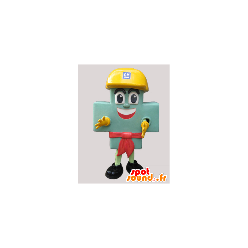 Mascot groene kruis reus met een gele helm - MASFR032221 - Niet-ingedeelde Mascottes