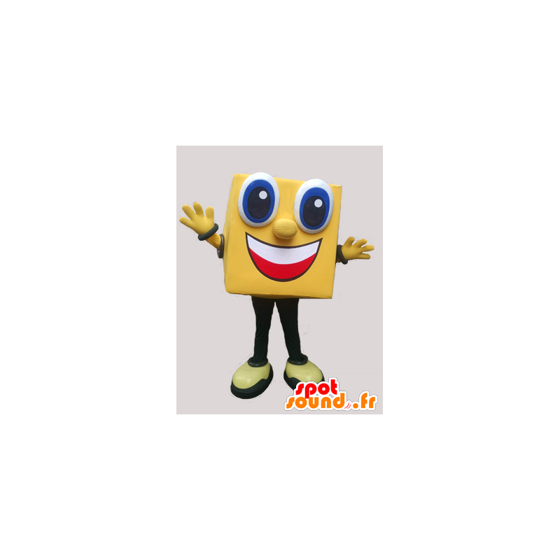 Giallo pupazzo mascotte, quadrato e sorridente - MASFR032222 - Umani mascotte