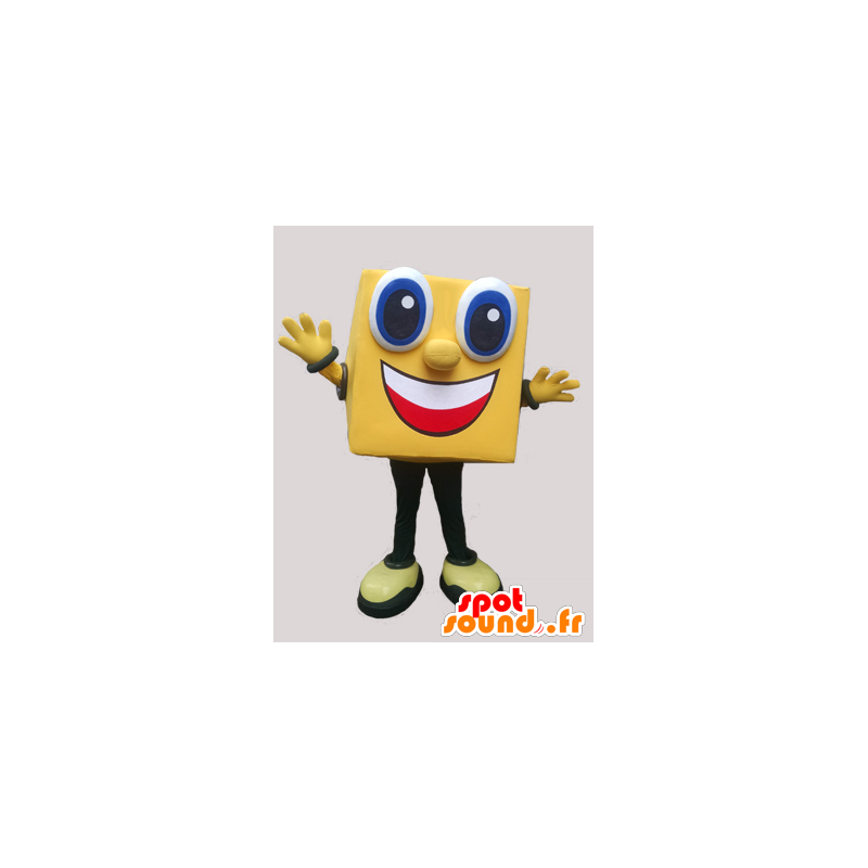 Amarelo boneco mascote, quadrado e sorrindo - MASFR032222 - Mascotes homem