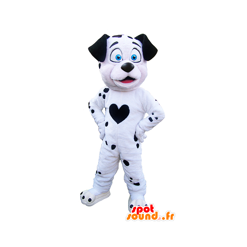 Mascotte de chien blanc et noir. Mascotte de dalmatien - MASFR032226 - Mascottes de chien