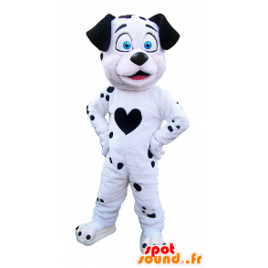 Mascotte de chien blanc et noir. Mascotte de dalmatien - MASFR032226 - Mascottes de chien