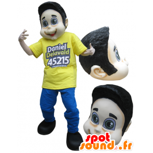 Boy mascot, brown dressed in yellow and blue teenager - MASFR032227 - Mascots boys and girls