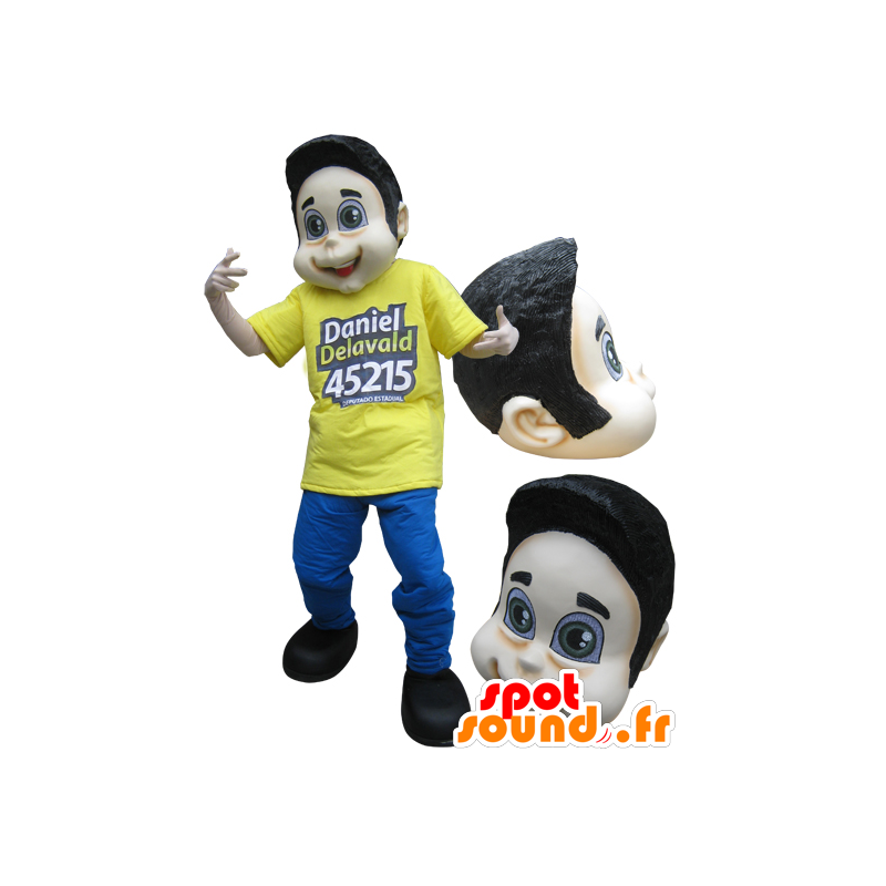 Boy mascot, brown dressed in yellow and blue teenager - MASFR032227 - Mascots boys and girls