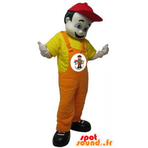 Mascot dunklen Mann im Overall. Hotelmaskottchen - MASFR032228 - Menschliche Maskottchen