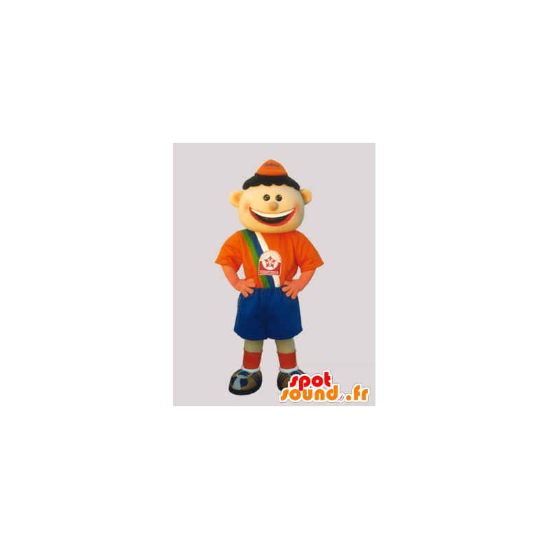 Mascotte de garçon, de footballeur habillé en orange et bleu - MASFR032231 - Mascottes Garçons et Filles