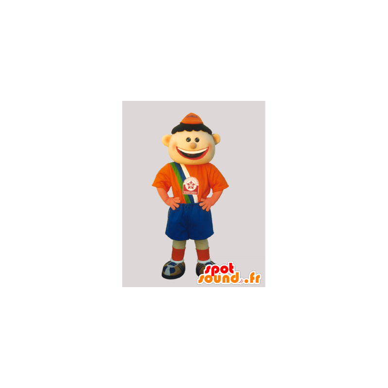 Mascote menino, vestido de futebol laranja e azul - MASFR032231 - Mascotes Boys and Girls