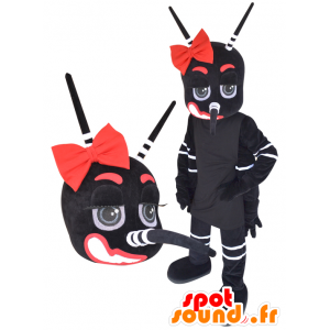 Kæmpe myggemaskot, sort, hvid og rød - Spotsound maskot kostume