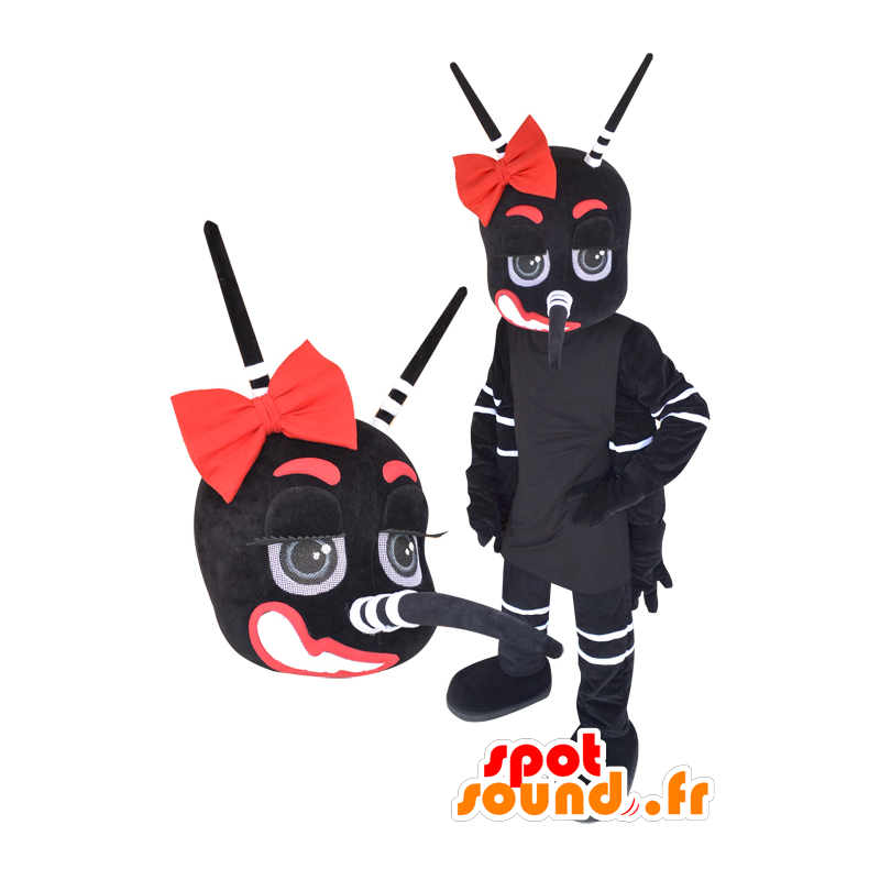 Mascotte de moustique géant, noir, blanc et rouge - MASFR032232 - Mascottes Insecte