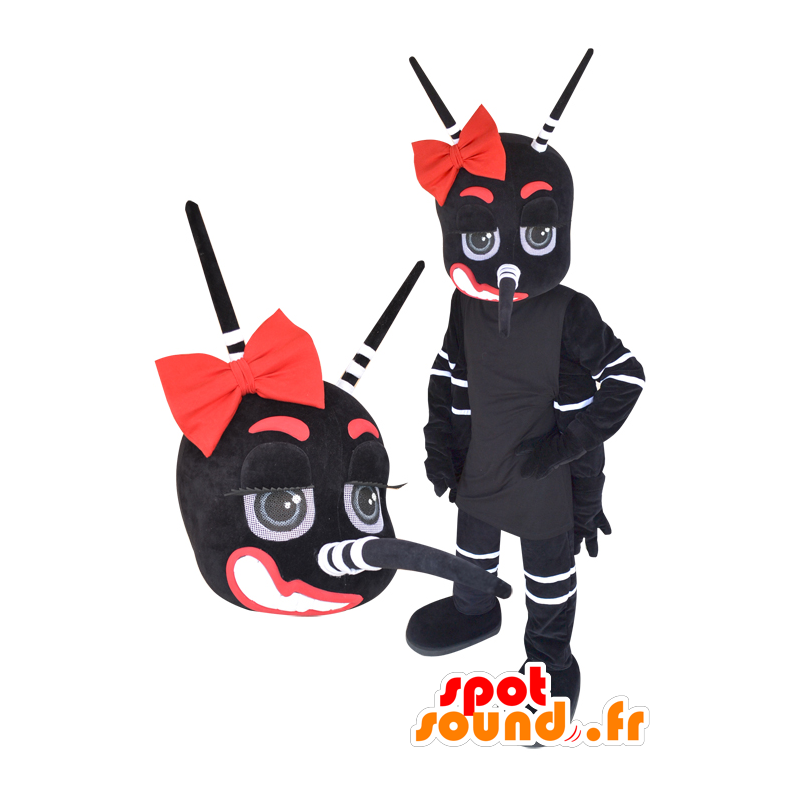 Kæmpe myggemaskot, sort, hvid og rød - Spotsound maskot kostume