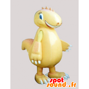 Mascotte de dinosaure jaune, géant, et souriant - MASFR032235 - Mascottes Dinosaure