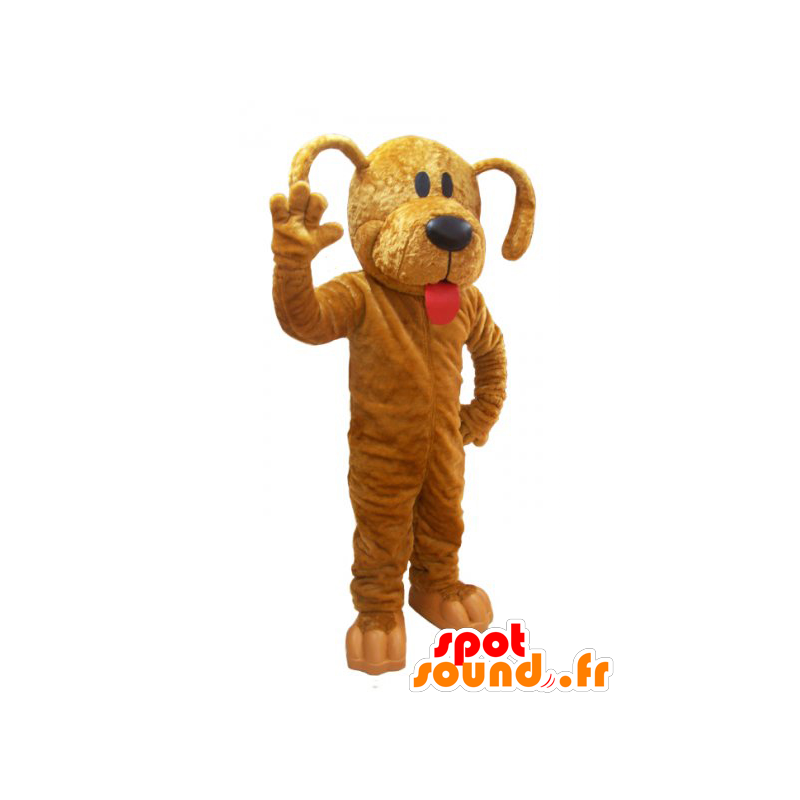 Maskottchen Hund, brauner Hund mit roter Zunge - MASFR032236 - Hund-Maskottchen