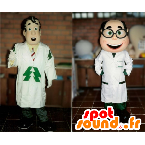2 maskotar av läkare, forskare i labrockar - Spotsound maskot