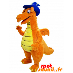 Arancio e giallo mascotte di dinosauro con cappello a punta - MASFR032241 - Dinosauro mascotte