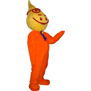 Maskottgul och orange snögubbe, mycket leende - Spotsound maskot