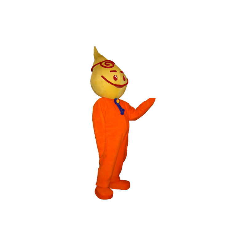 Mascotte de bonhomme jaune et orange, très souriant - MASFR032242 - Mascottes Homme