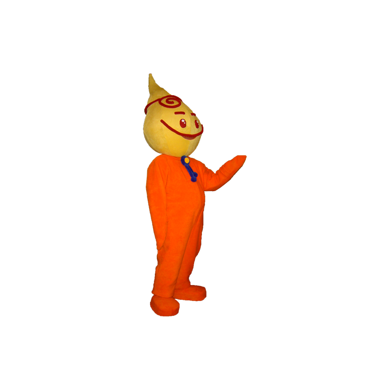Mascotte giallo e arancione uomo, tutto sorrisi - MASFR032242 - Umani mascotte