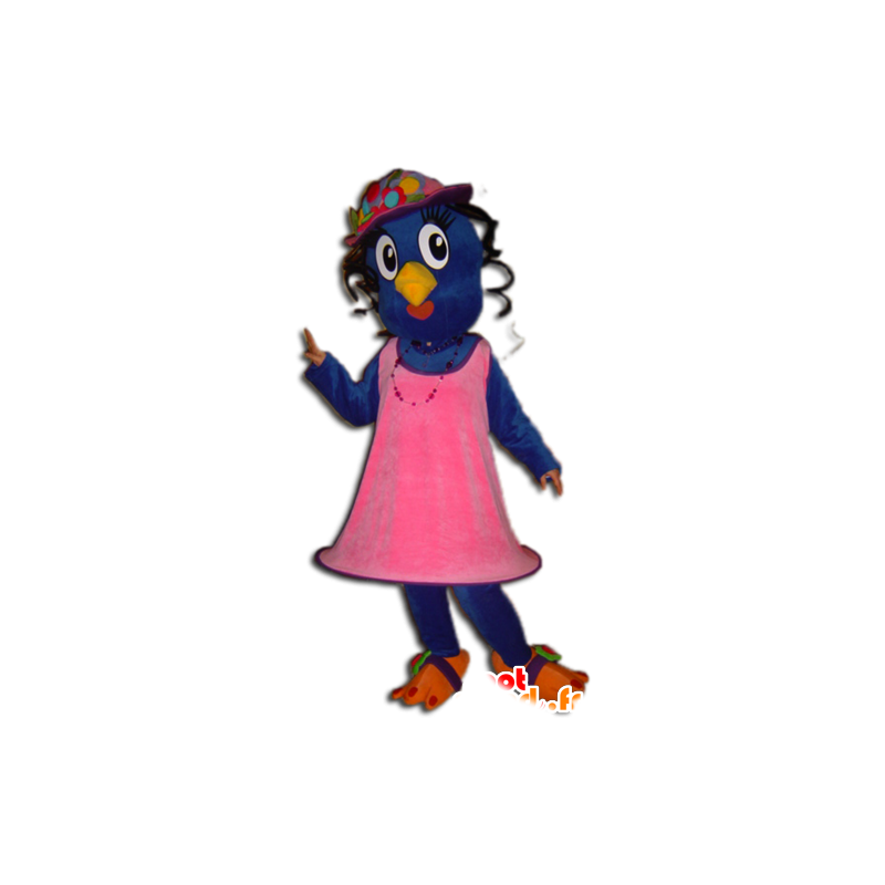 Mascote Bluebird e amarela vestida com um vestido rosa - MASFR032244 - aves mascote