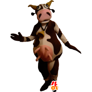 Mascot marrom e branco da vaca, muito engraçado - MASFR032247 - Mascotes vaca