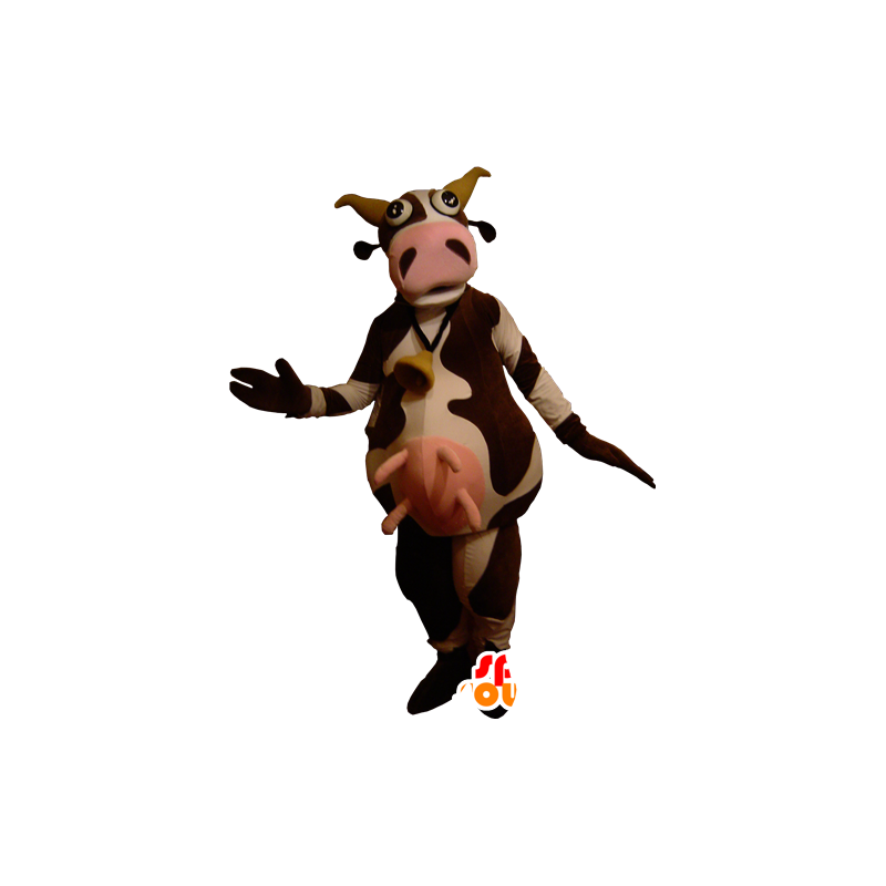 Mascotte de vache marron et blanche, très rigolote - MASFR032247 - Mascottes Vache