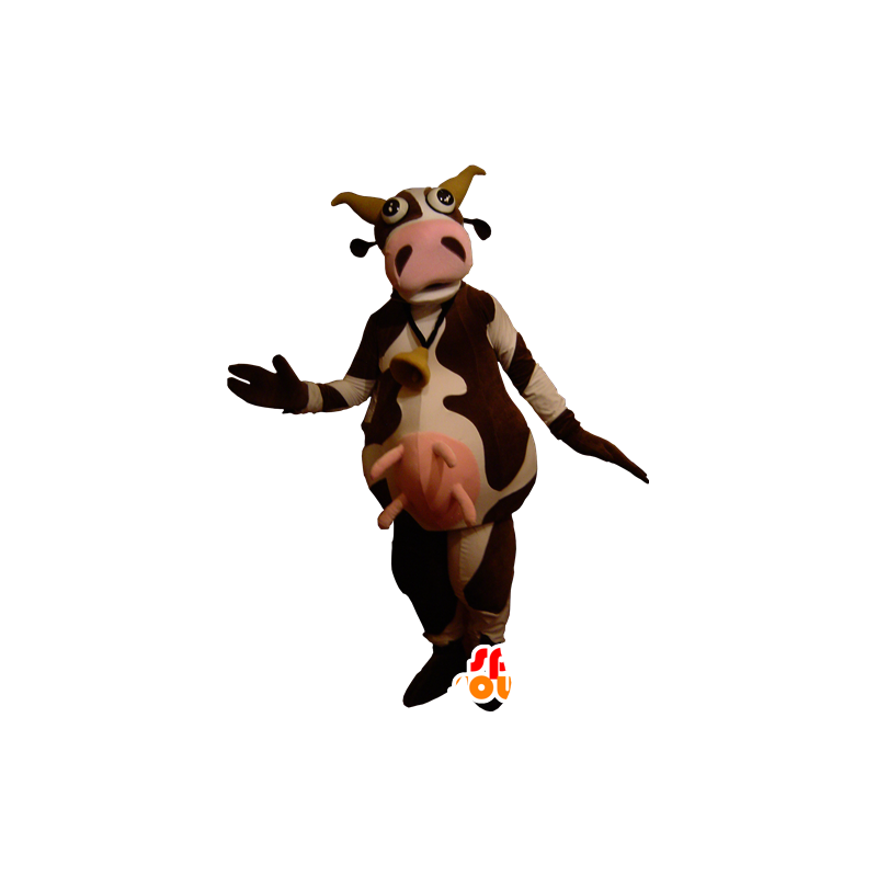 Maskotti ruskea ja valkoinen lehmä, erittäin hauska - MASFR032247 - lehmä Maskotteja