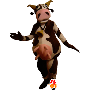 Mascotte marrone e bianco di vacca, molto divertente - MASFR032247 - Mucca mascotte