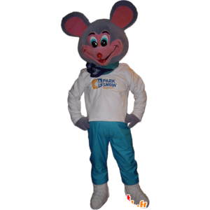 Mascotte grigio e rosa del mouse, molto divertente - MASFR032249 - Mascotte del mouse