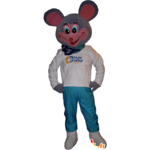 Mascotte de souris grise et rose, très rigolote - MASFR032249 - Mascotte de souris