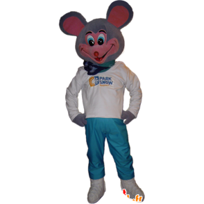 Mascotte grigio e rosa del mouse, molto divertente - MASFR032249 - Mascotte del mouse