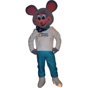 Harmaa ja vaaleanpunainen hiiri maskotti, erittäin hauska - MASFR032249 - hiiri Mascot