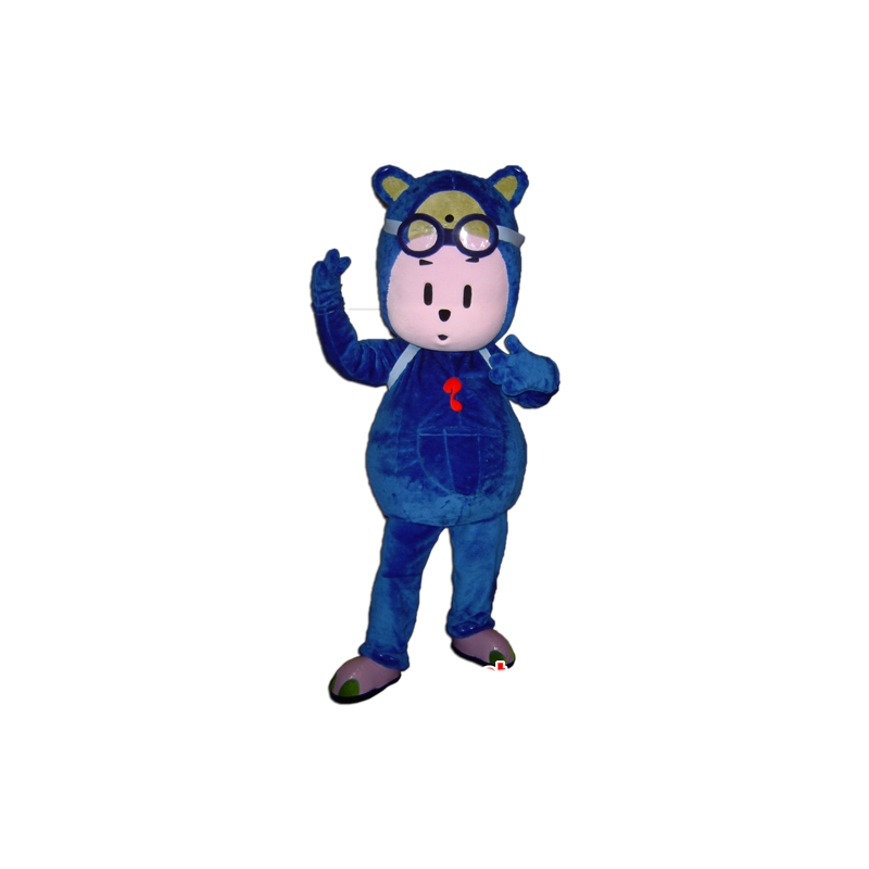 Mascot blue snowman, teddy with glasses - MASFR032250 - Human mascots