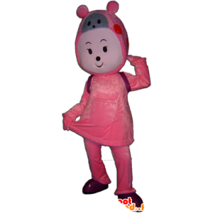 Mascot Teddy, vaaleanpunainen ja harmaa mies - MASFR032251 - Mascottes Homme