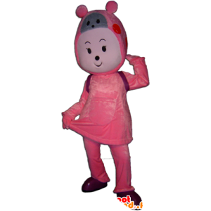 Mascotte de nounours, de bonhomme rose et gris - MASFR032251 - Mascottes Homme