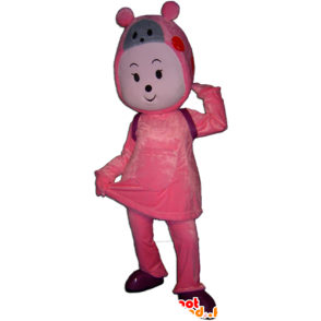 Nallebjörnmaskot, rosa och grå snögubbe - Spotsound maskot