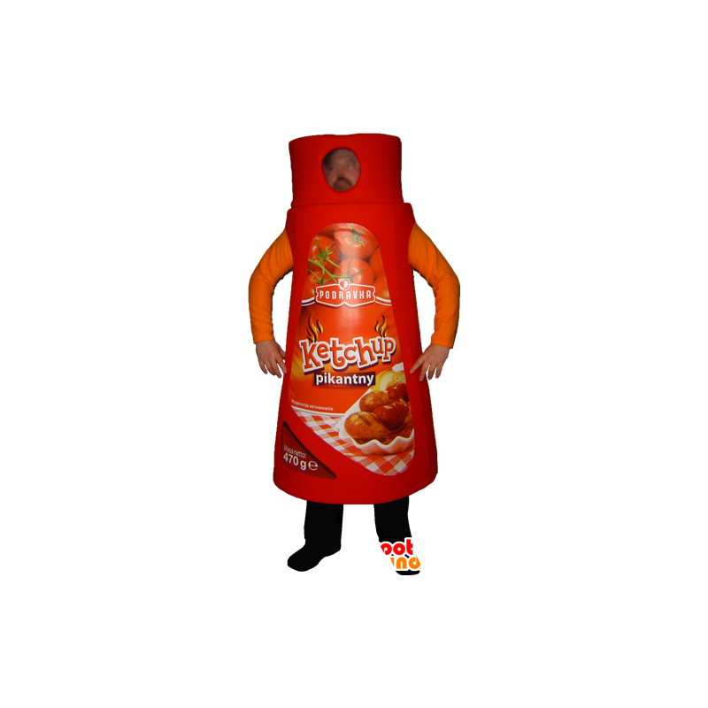 Fles mascotte rode ketchup reus - MASFR032253 - mascottes Flessen