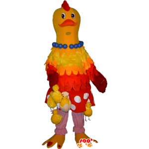 Amarillo y rojo de la mascota de pollo colgando con los polluelos - MASFR032254 - Mascota de gallinas pollo gallo