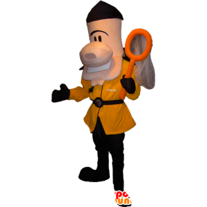 Mascotte d'homme habillé d'un costume noir et jaune avec un filet - MASFR032256 - Mascottes Homme