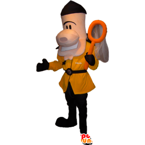 Mascotte d'homme habillé d'un costume noir et jaune avec un filet - MASFR032256 - Mascottes Homme