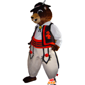 Murmeltier-Maskottchen, braun Biber im traditionellen Kleid - MASFR032257 - Biber Maskottchen