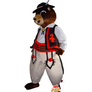 Marmot mascot, brown beaver in traditional dress - MASFR032257 - Beaver mascots