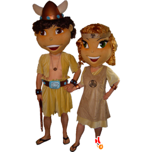 2 mascots Celts, Viking, man and woman - MASFR032258 - Mascots woman