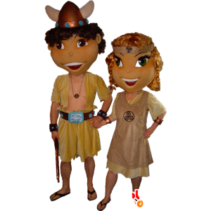 2 mascots Kelten, Wikinger, Mann und Frau - MASFR032258 - Maskottchen-Frau