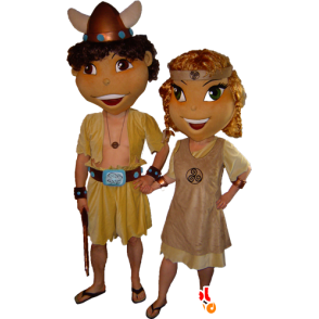 2 mascots Celts, Viking, man and woman - MASFR032258 - Mascots woman