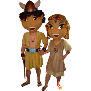 2 mascots Kelten, Wikinger, Mann und Frau - MASFR032258 - Maskottchen-Frau