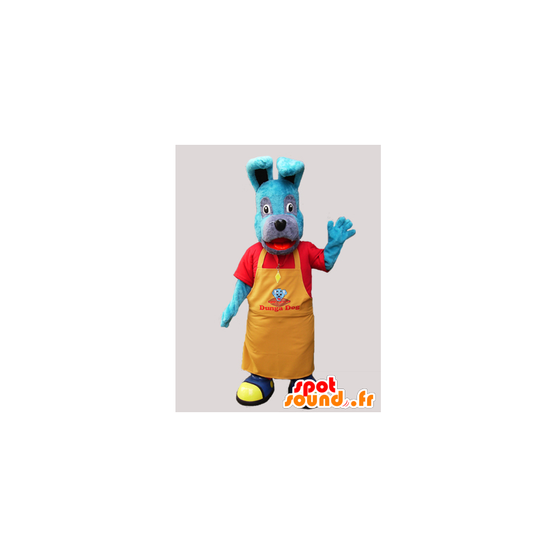 Blauwe hond mascotte met een gele schort - MASFR032262 - Dog Mascottes