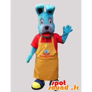 Blauwe hond mascotte met een gele schort - MASFR032262 - Dog Mascottes