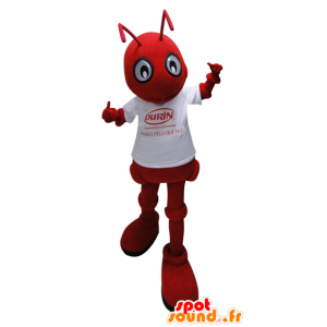 Röd myrmaskot med en vit t-shirt - Spotsound maskot