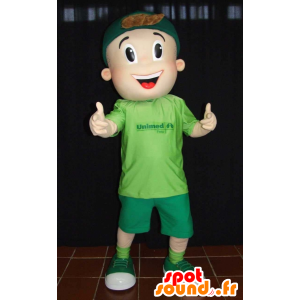 Ragazzo mascotte, un giovane adolescente, vestita di verde