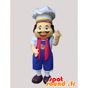 Mascotte de chef cuisinier avec un tablier et une toque - MASFR032267 - Mascottes Humaines